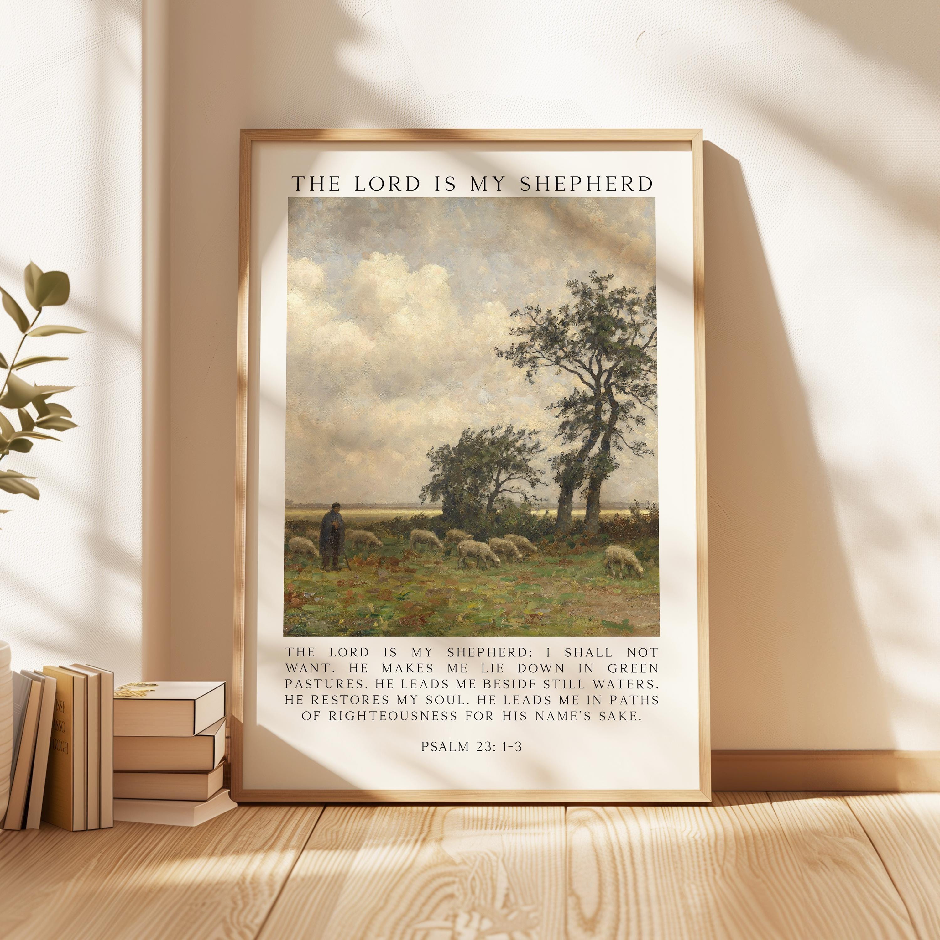 The Lord Is My Shepherd Psalm 23 Art Print,  Christian Typography Wall Art