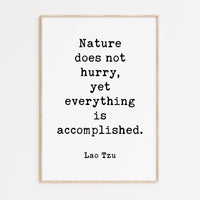 Lao Tzu Quote,  Nature does not hurry, yet everything is accomplished. Typography Art Print
