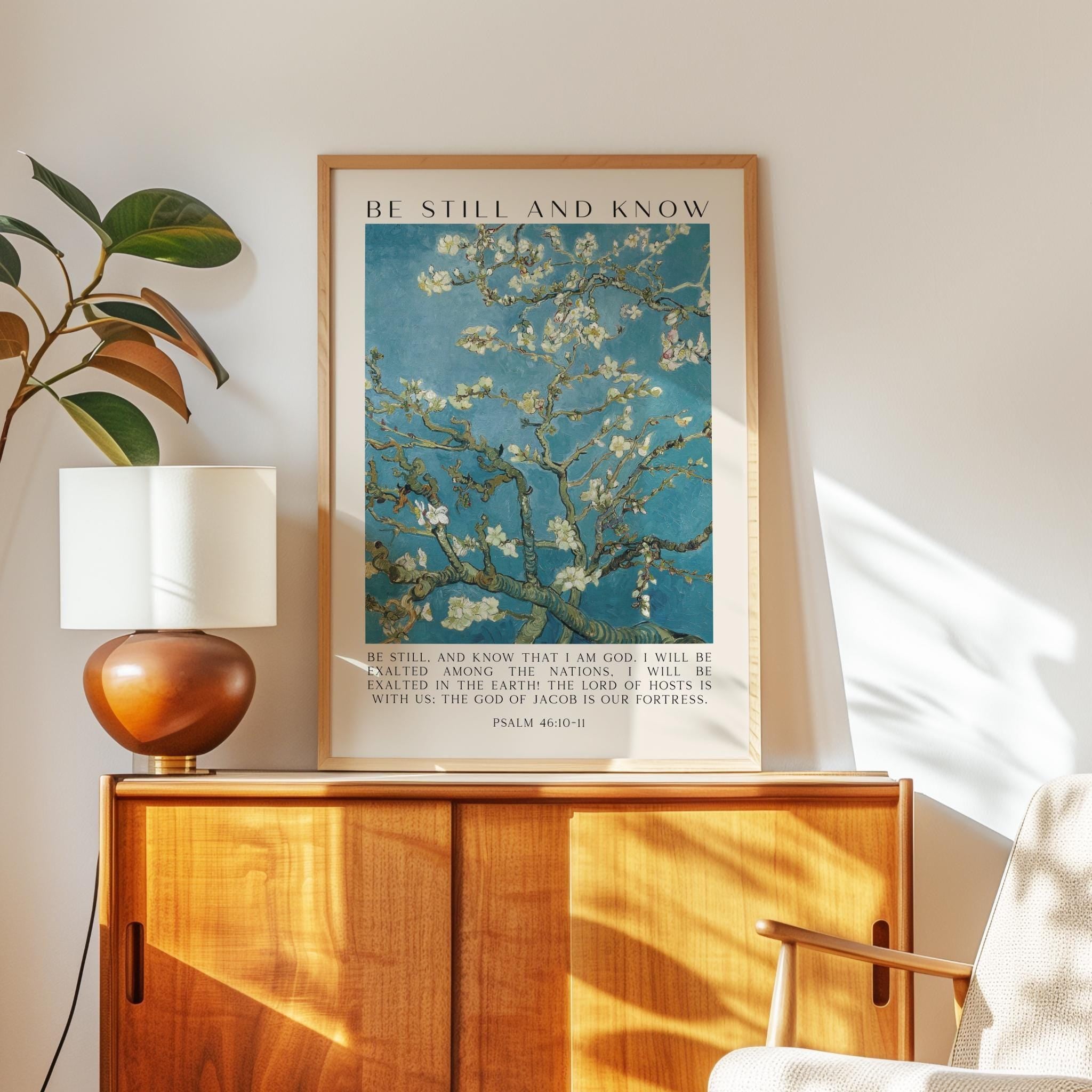 Be Still and Know Art Print,  Vincent van Gogh Almond Blossom,  Psalm 46 Bible Verse