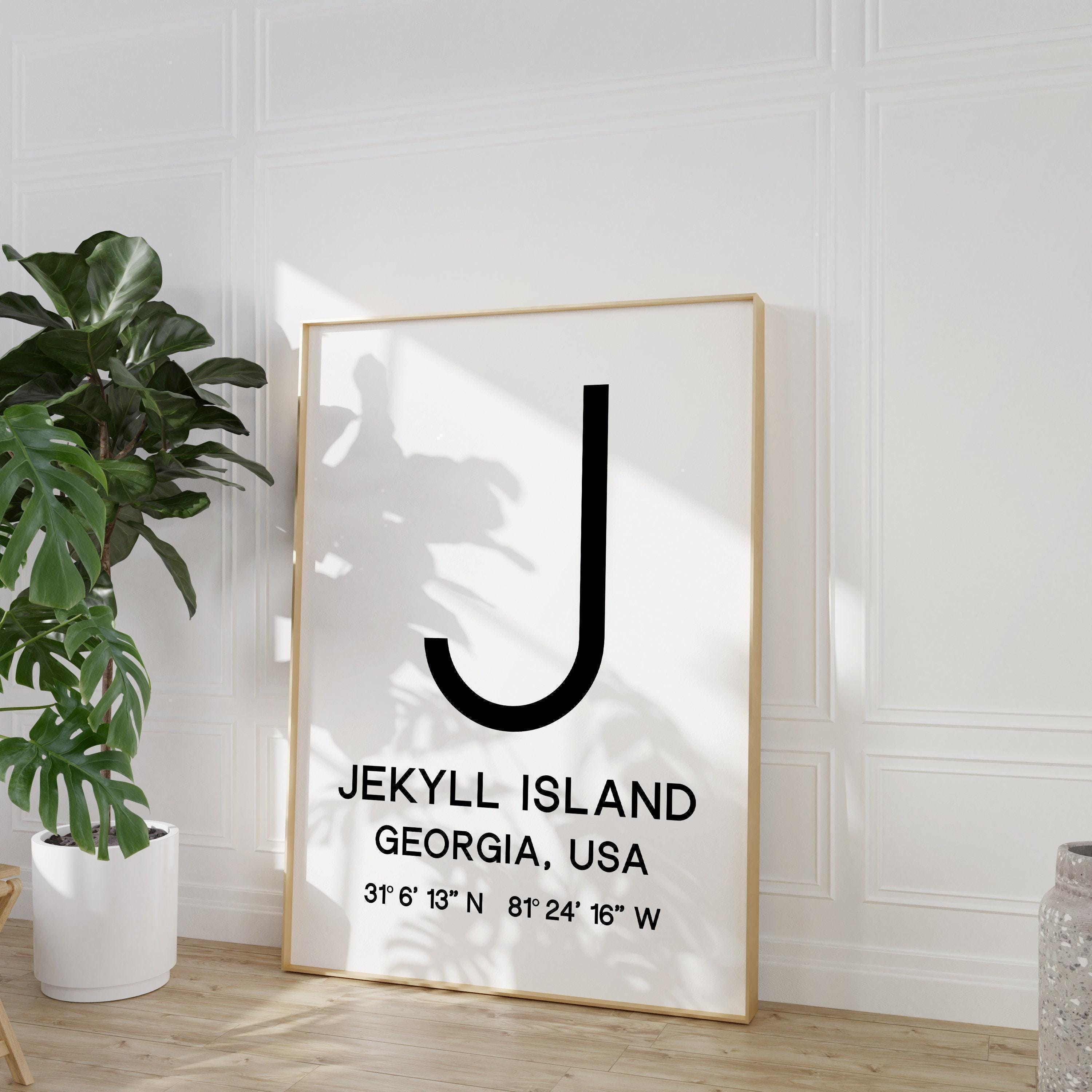 Jekyll Island, Georgia with GPS Coordinates Typography Minimalist Art Print