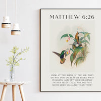 Matthew 6:26,  Look at the birds of the air; they do not sow or reap or store ... Art Print - John Gould, Henry Constantine Richter