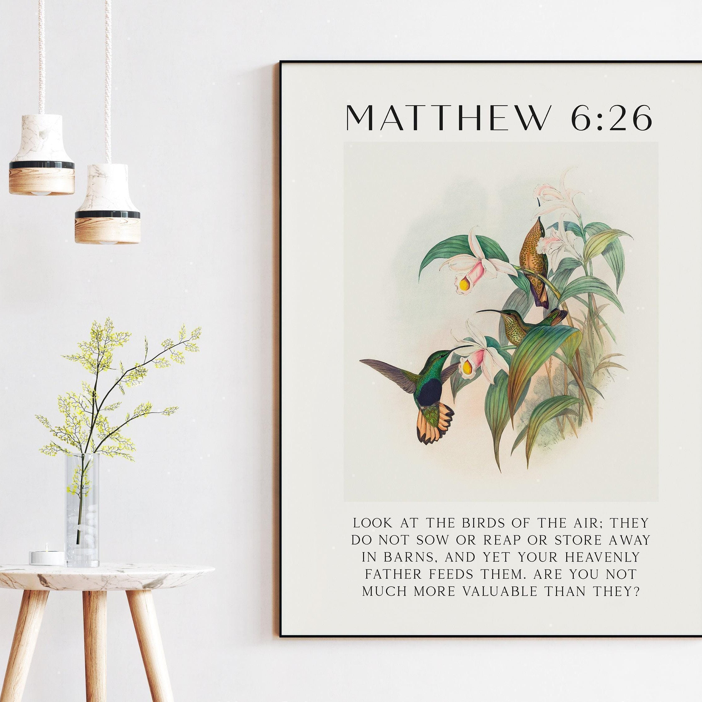Matthew 6:26,  Look at the birds of the air; they do not sow or reap or store ... Art Print - John Gould, Henry Constantine Richter