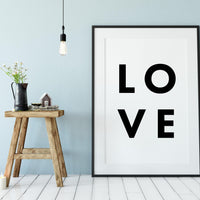 LOVE Typography Print - Home Wall Decor - Minimalist Decor - Wedding Gift - Anniversary Gift - Black and White Print