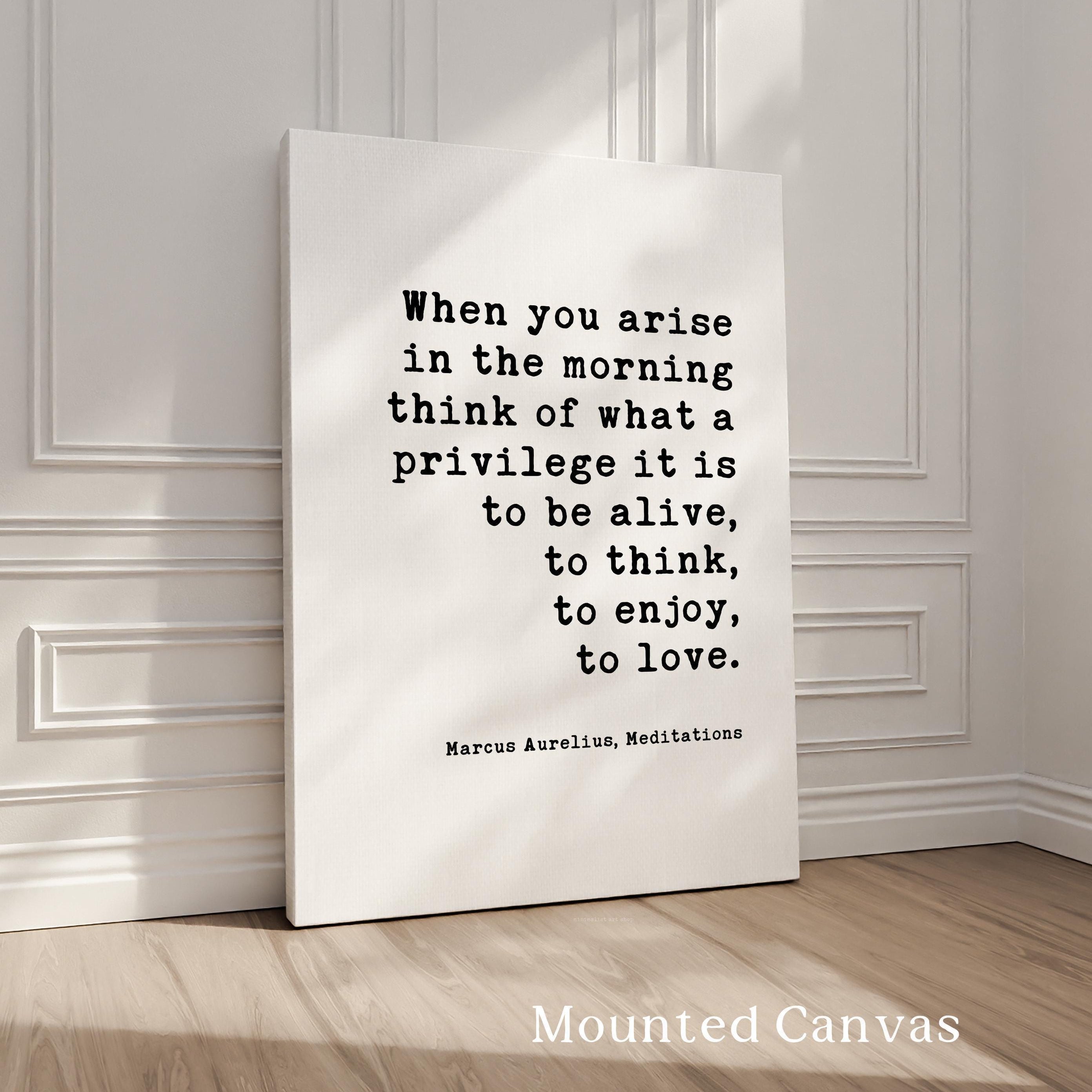 When you arise in the morning, think of what a privilege it is to be alive. Marcus Aurelius, Meditations Typography Art Print