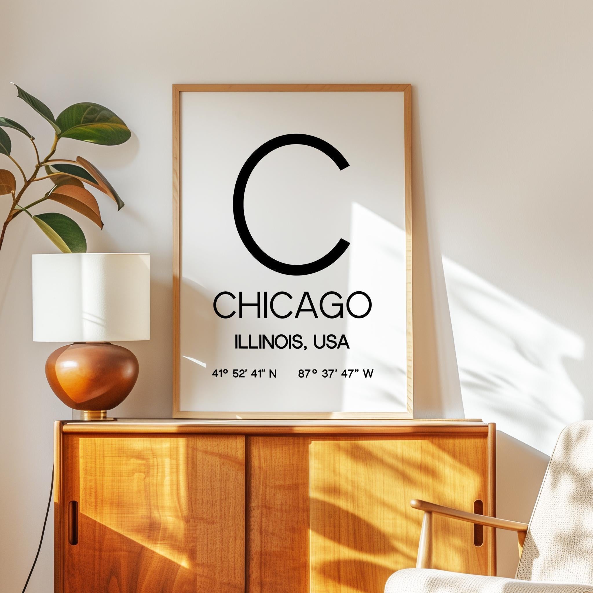 Chicago Illinois Print, Modern City Typography Decor, Minimalist Travel Art