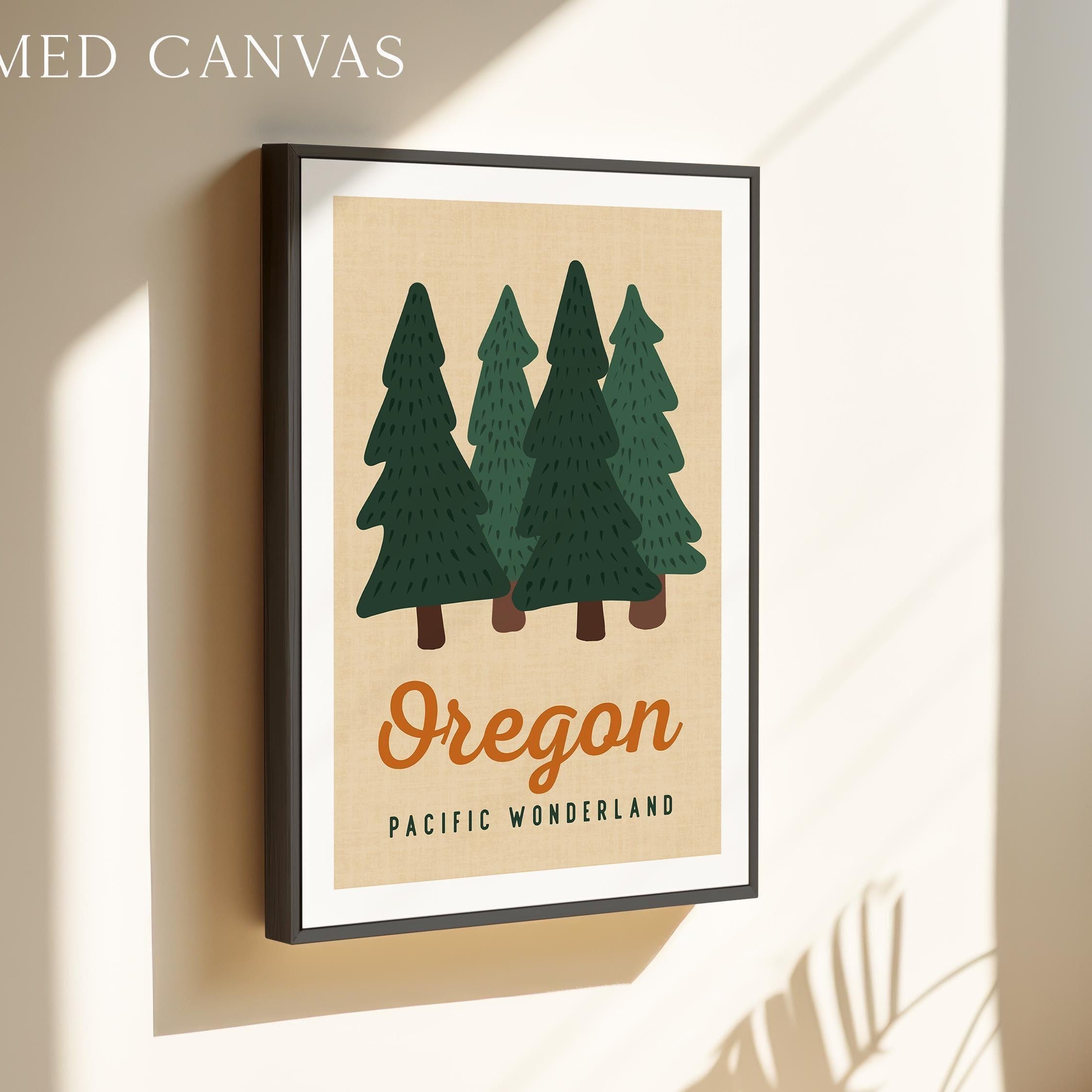 Oregon Pacific Wonderland Retro Art Print, Forest Trees, PNW Travel, Travel Gift Decor