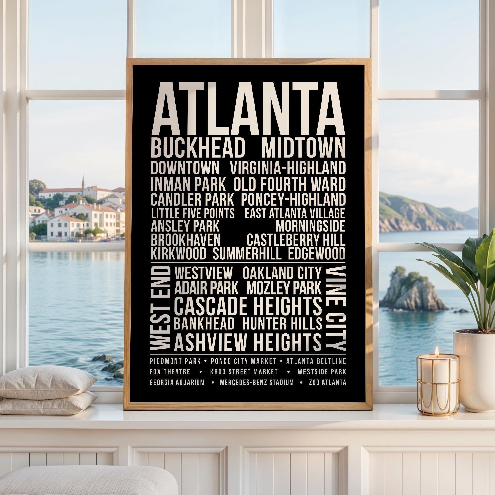 Atlanta Wall Art Print, Atlanta Neighborhood Poster, Buckhead Midtown Virginia Highland, ATL City Typography