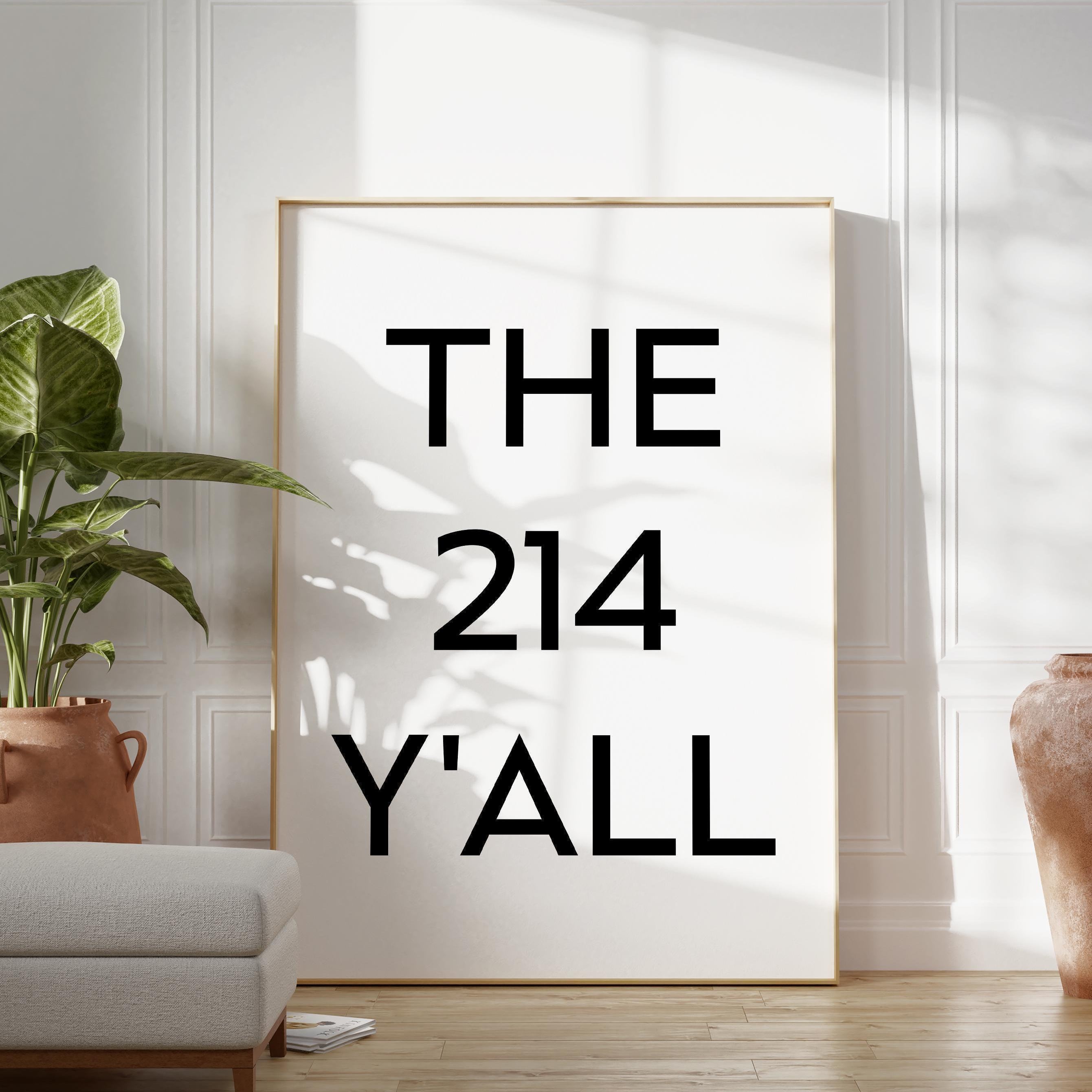 The 214 Y'all Minimalist Art Print,  Dallas, Texas,  Original Area Code,  History,  Culture