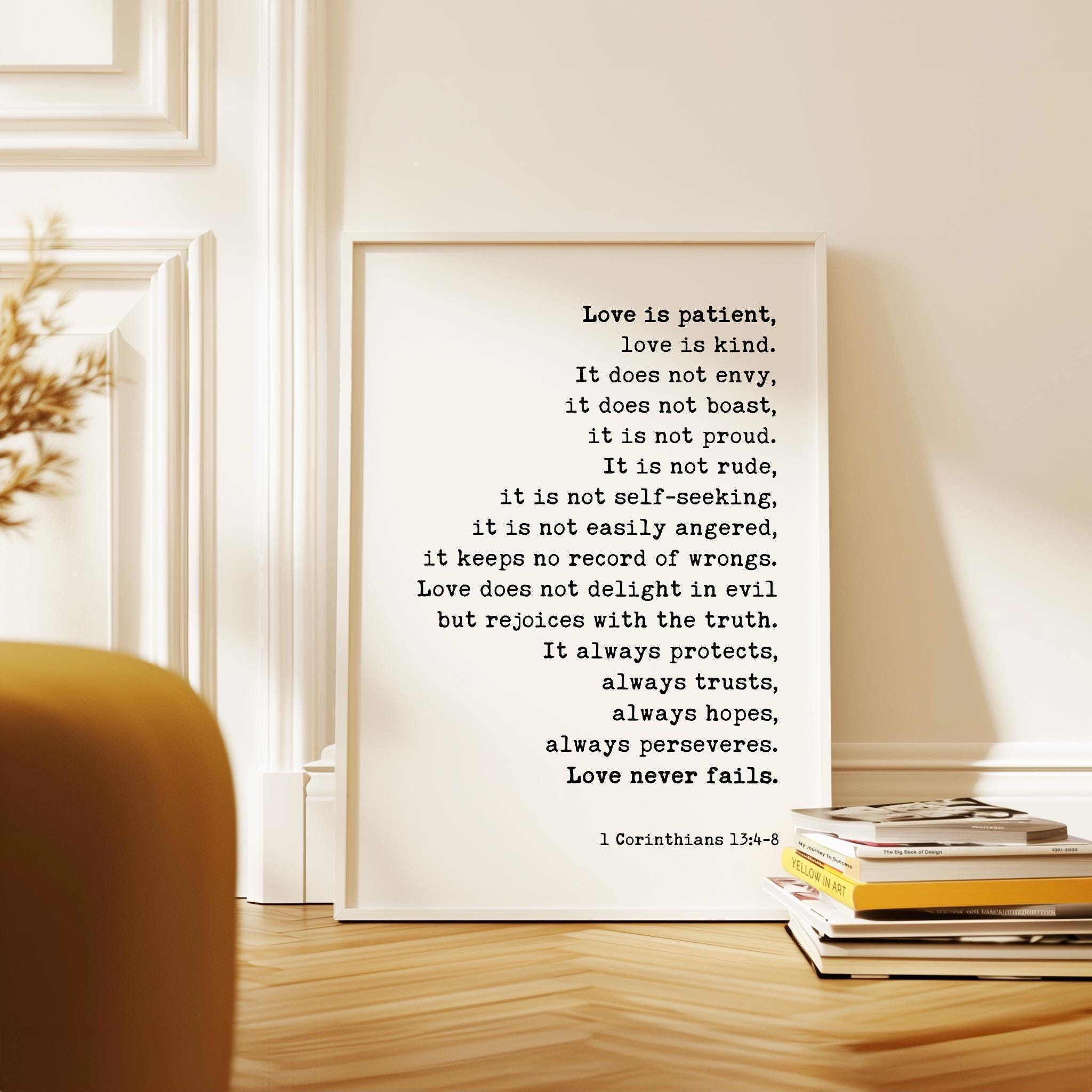 1 Corinthians 13:4-8 Art Print, Love is Patient Scripture, Wedding Anniversary Gift