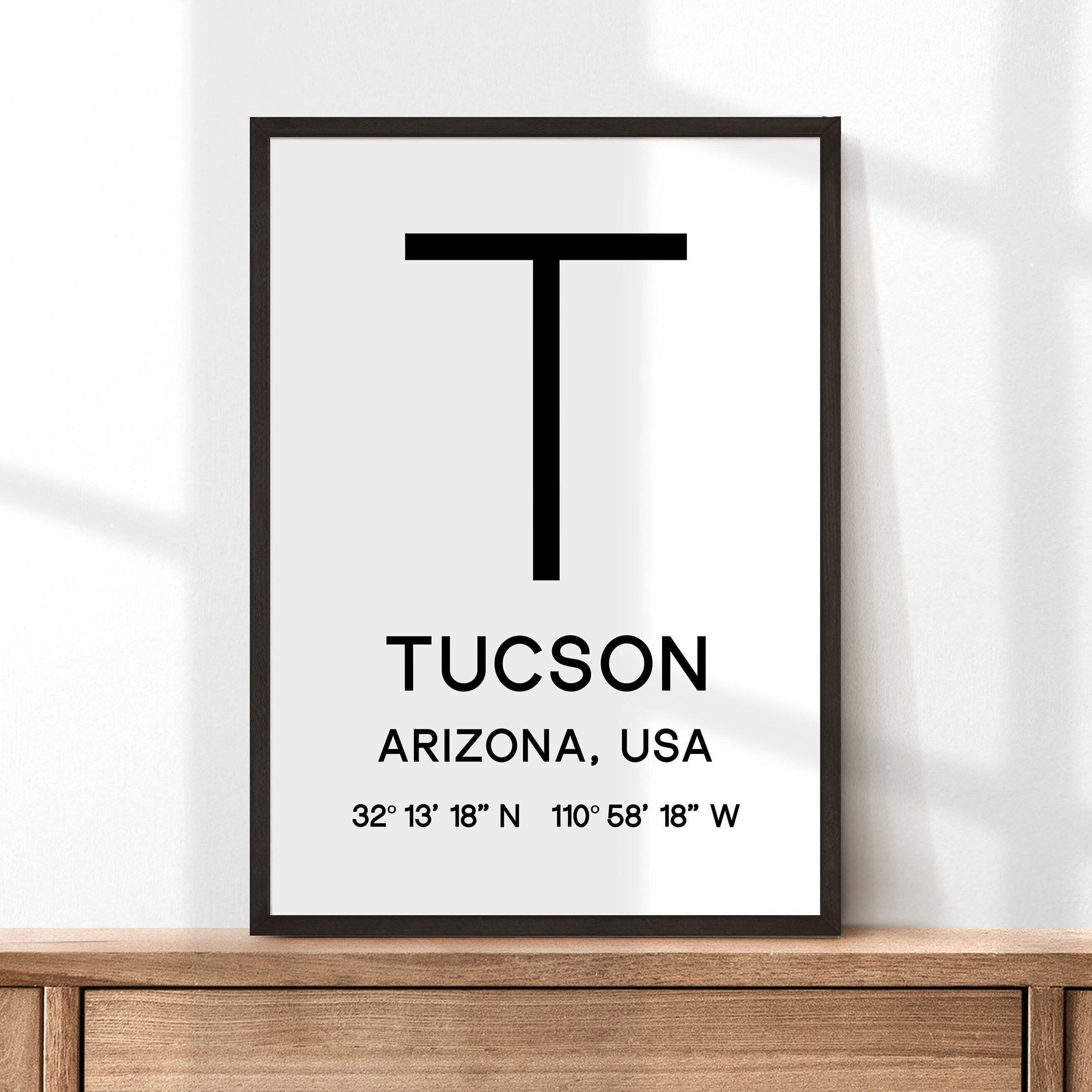 Tucson Arizona with GPS Coordinates Typography Minimalist Art Print