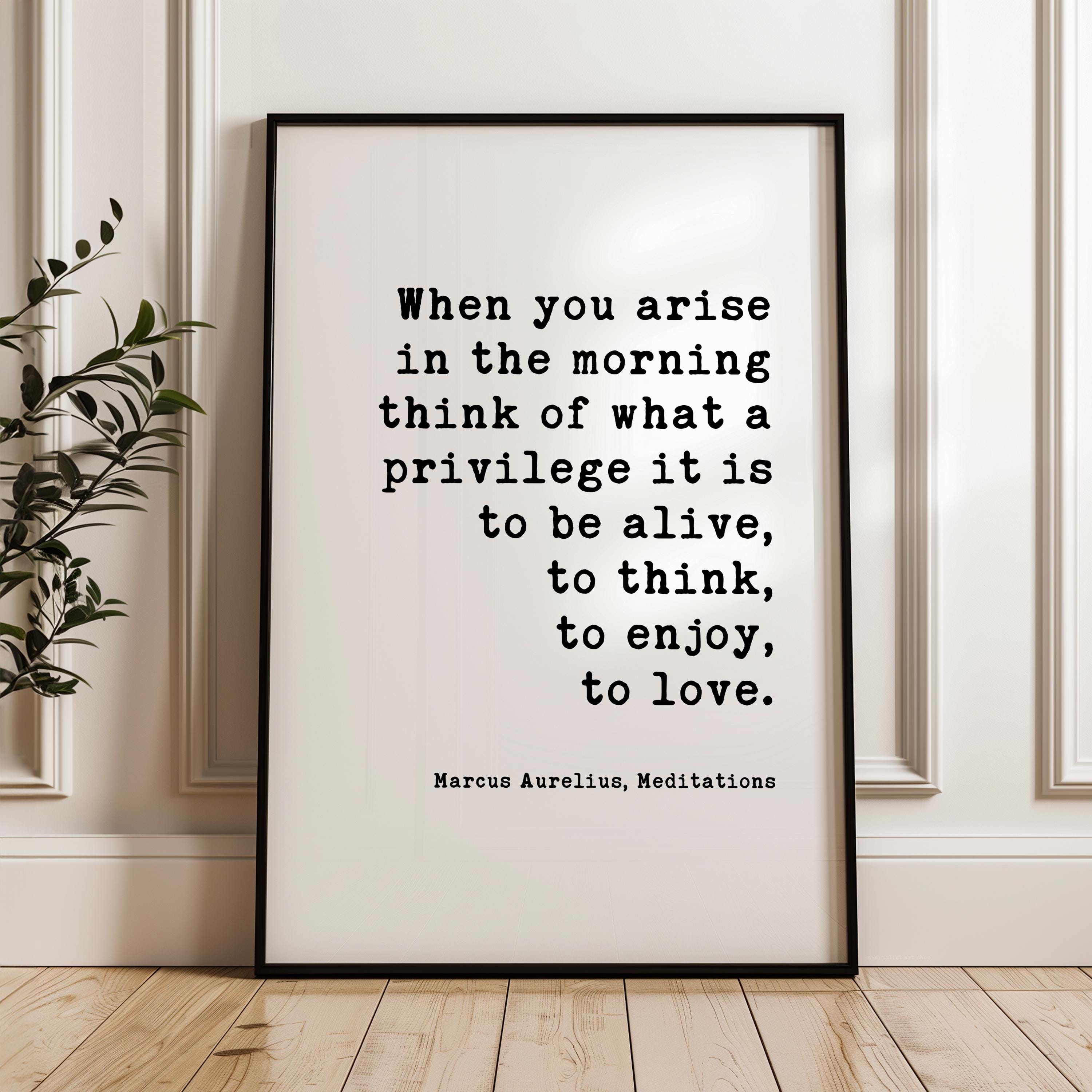 When you arise in the morning, think of what a privilege it is to be alive. Marcus Aurelius, Meditations Downloadable Typography Art Print