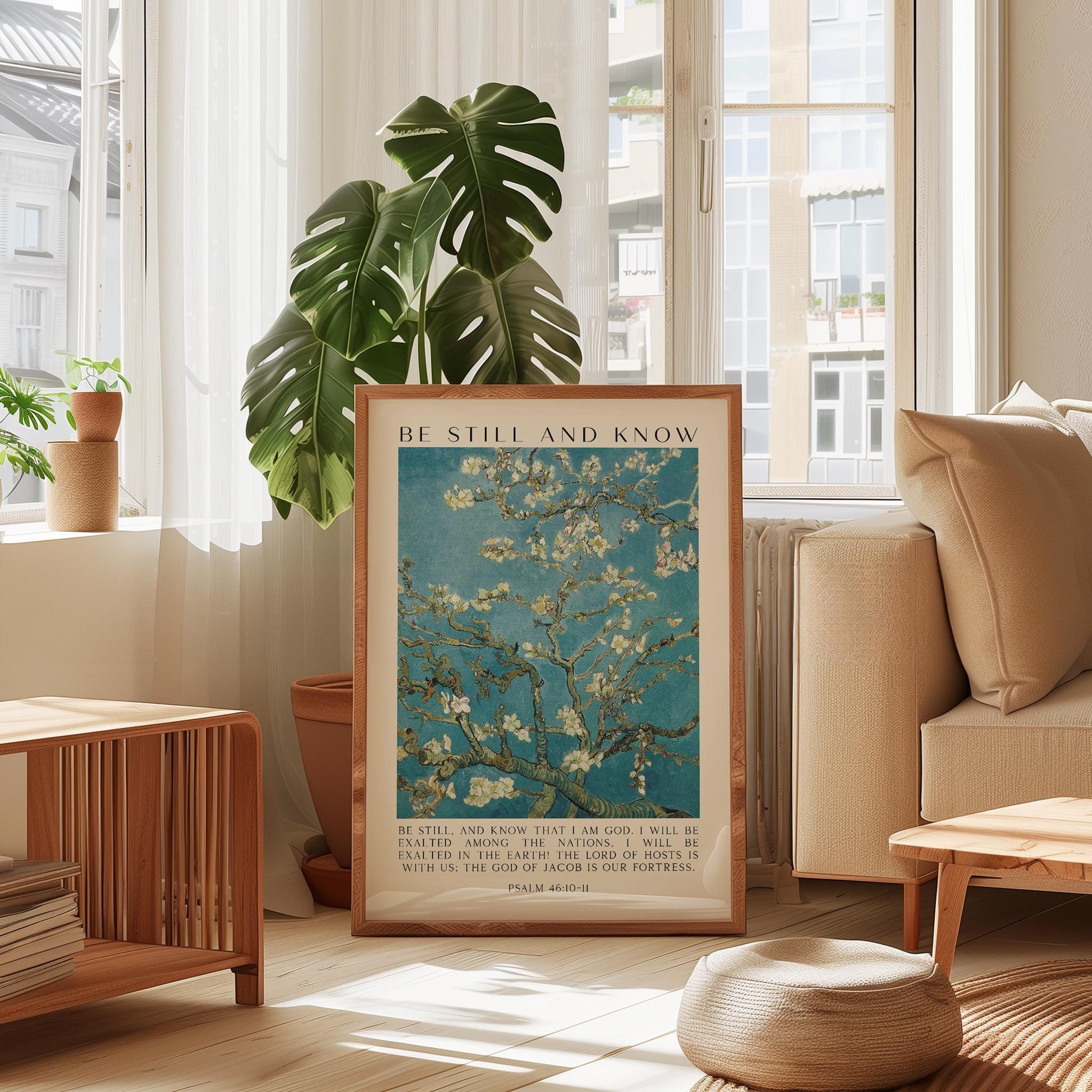 Be Still and Know Art Print,  Vincent van Gogh Almond Blossom,  Psalm 46 Bible Verse