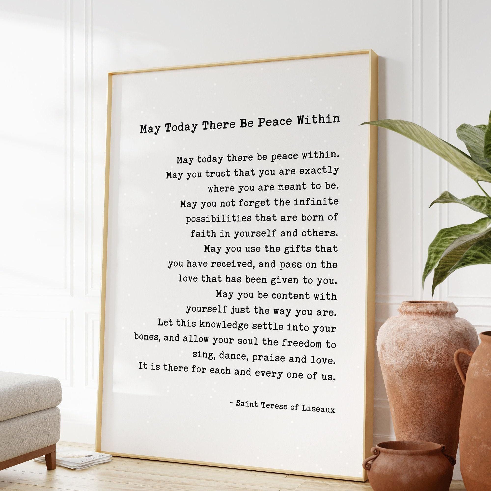 May today there be peace within. Saint Terese of Liseaux Typography Art Print,  Home Wall Decor - Minimalist Decor - Inspirational Quote