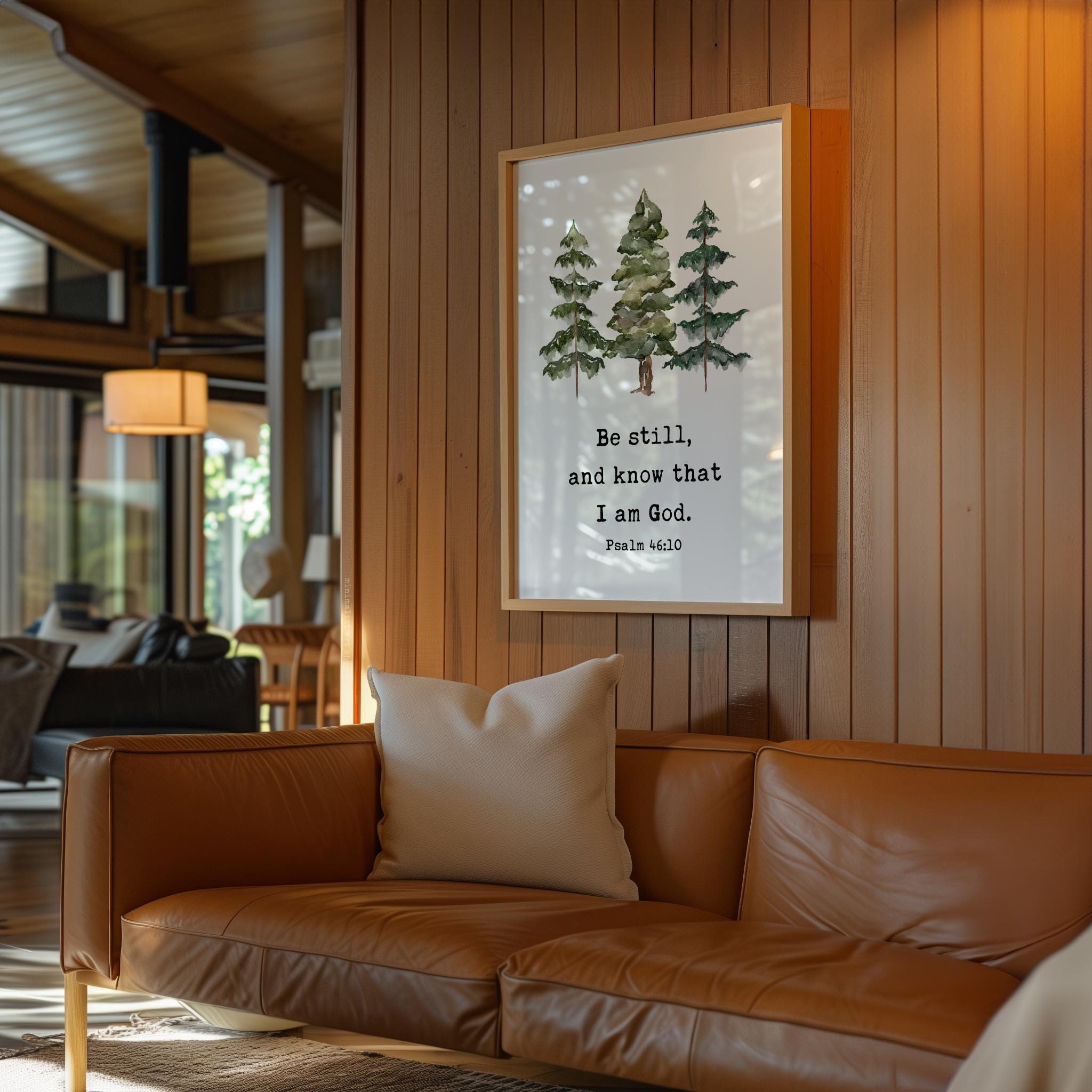 Be Still and Know That I Am God Print, Psalm 46:10 Wall Art, Christian Home Decor, Watercolor Trees
