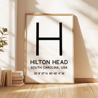 Hilton Head, South Carolina with GPS Coordinates Typography Minimalist Art Print