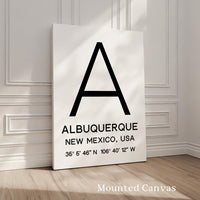 Albuquerque New Mexico Wall Art, GPS Coordinates Print, City Typography, Travel Decor