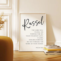 The Lord Will Fulfill His Purpose For Me,  Psalm 138:8,  Personalized Typography Art Print