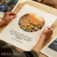 If I Had a Flower Print, Alfred Tennyson Quote, Minimalist Floral Garden Wall Decor