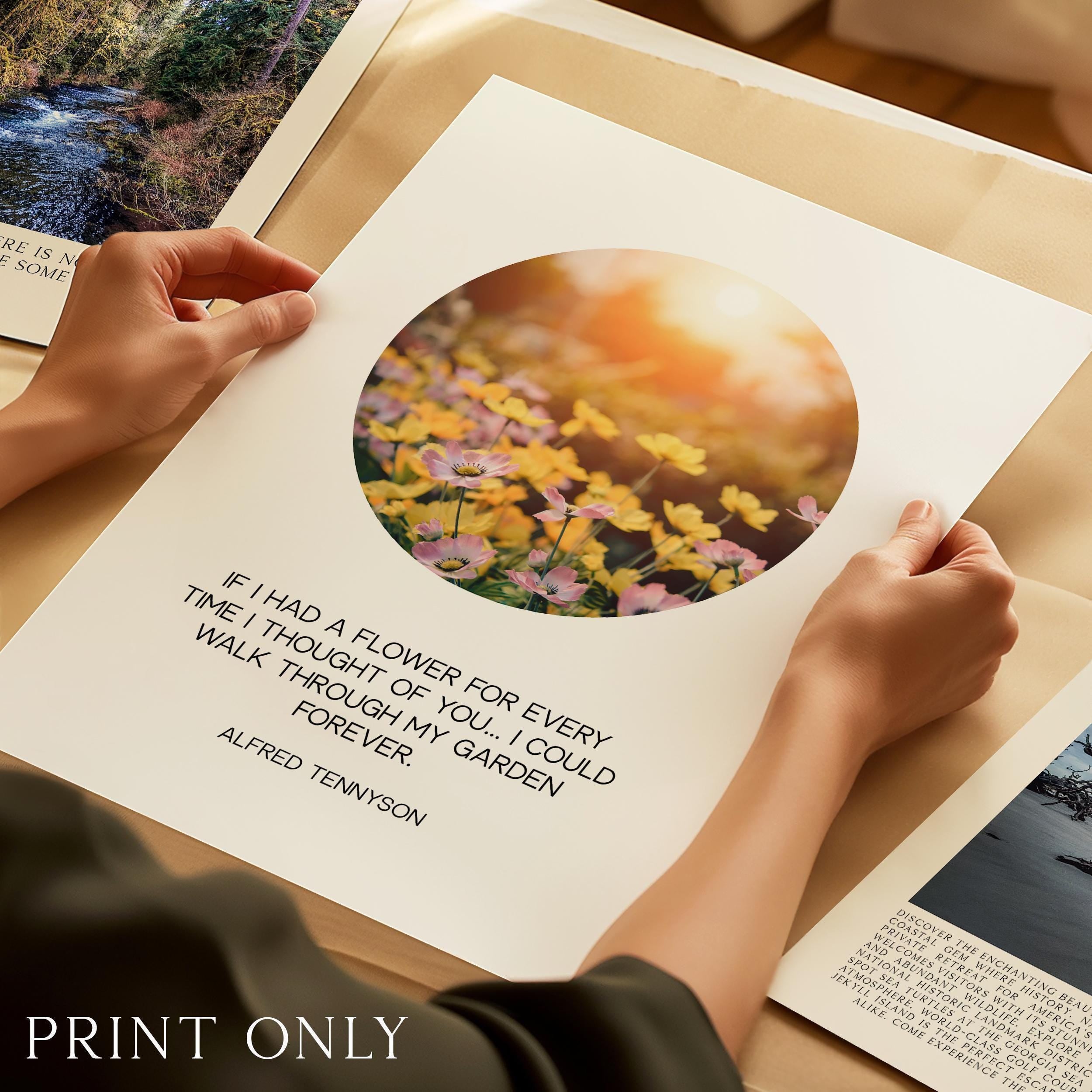 If I Had a Flower Print, Alfred Tennyson Quote, Minimalist Floral Garden Wall Decor