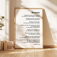 Beatitudes Print, Matthew 5:3-10 Scripture Typography Wall Art