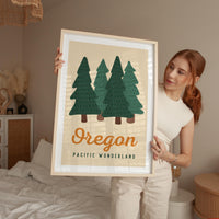 Oregon Pacific Wonderland Retro Art Print, Forest Trees, PNW Travel, Travel Gift Decor