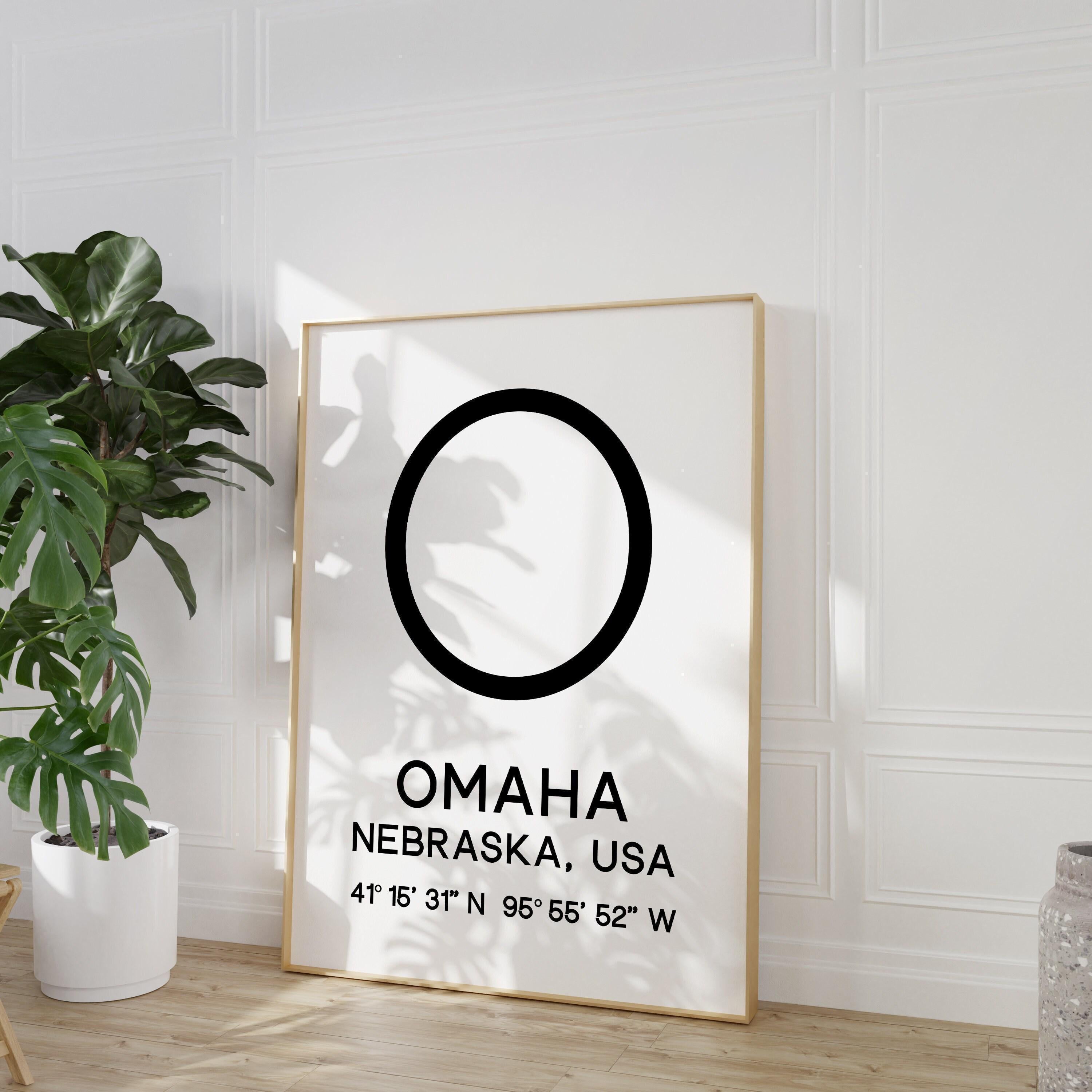 Omaha, Nebraska with GPS Coordinates Minimalist Art Print