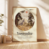 Yosemite National Park Print,  Mid Century Travel Poster - California Wall Art - Mountain Landscape Decor