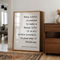 Marcus Aurelius Quote Print,  Very Little Is Needed to Make a Happy Life,  Stoic Philosophy Wall Art