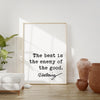 Voltaire Quote,  The best is the enemy of the good. Art Print - Entrepreneur - Perfection - School