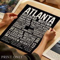 Atlanta Wall Art Print, Atlanta Neighborhood Poster, Buckhead Midtown Virginia Highland, ATL City Typography