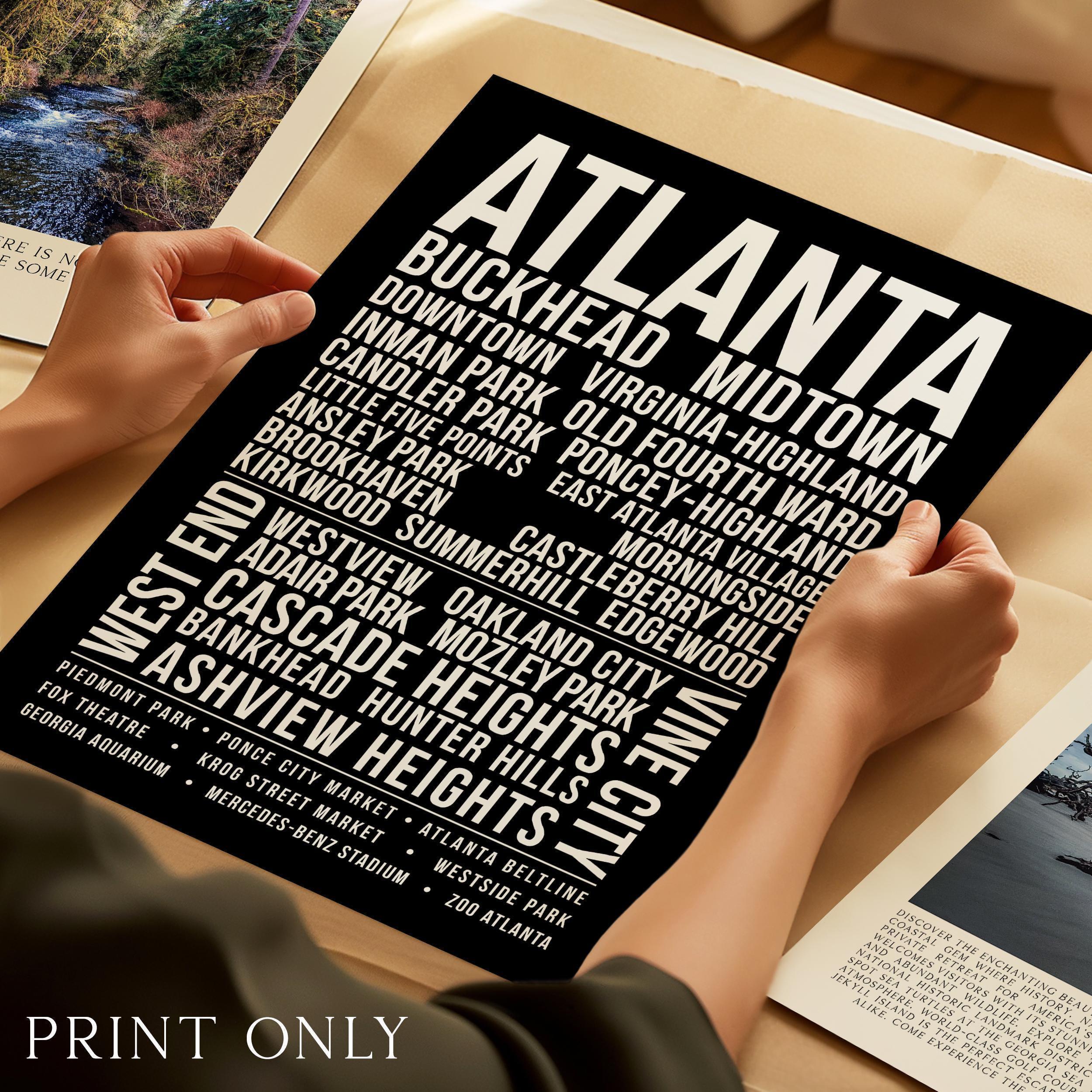 Atlanta Wall Art Print, Atlanta Neighborhood Poster, Buckhead Midtown Virginia Highland, ATL City Typography