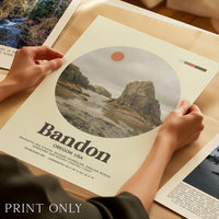 Bandon Oregon Mid Century Print, Oregon Coast Wall Art, Retro Travel Poster, PNW Decor