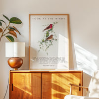 Matthew 6:26-27 Bible Verse Print, Look at the Birds Scripture Wall Art