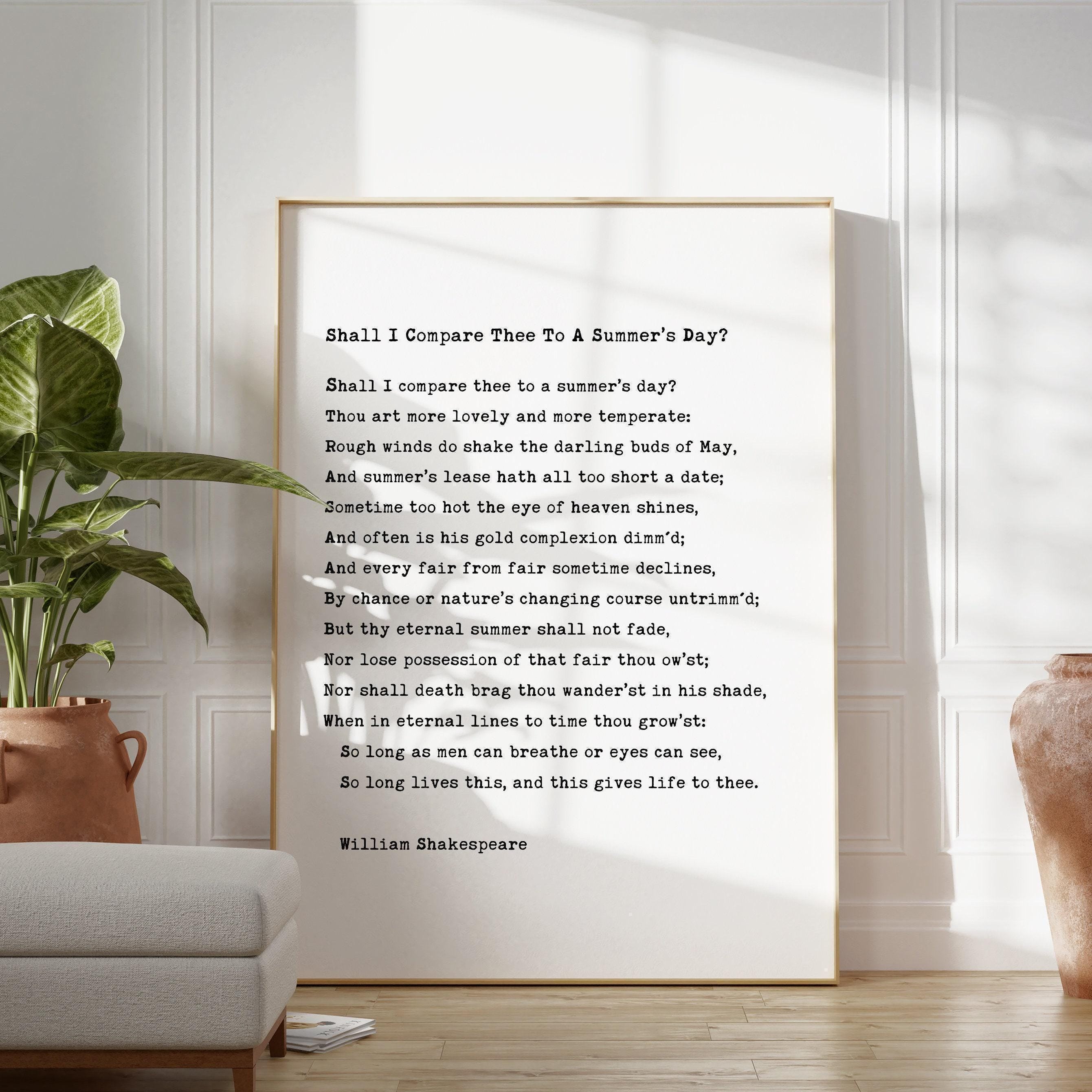 Sonnet 18: Shall I compare thee to a summer’s day?,  William Shakespeare Poem Typography Art Print