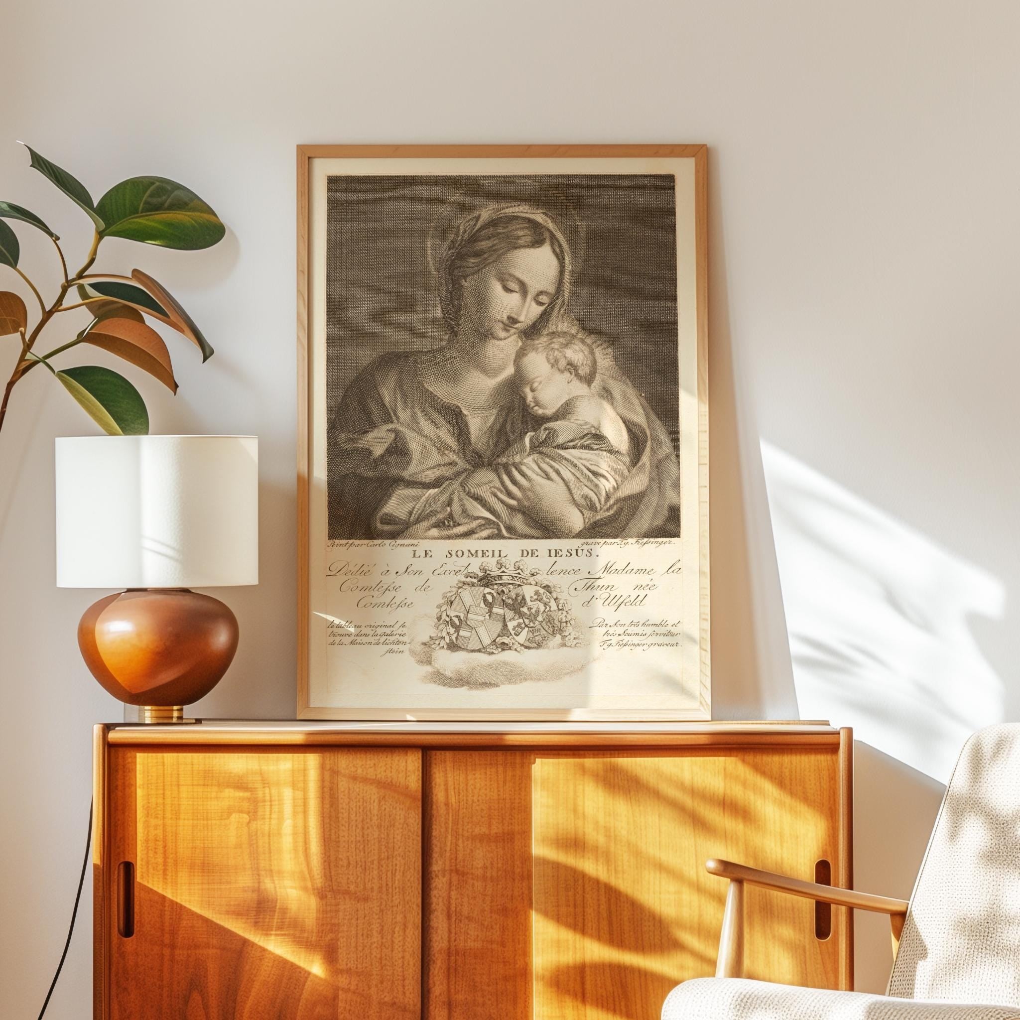 Le Sommeil de Jésus Vintage Art Print - Virgin Mary & Baby Jesus - 1774 Engraving