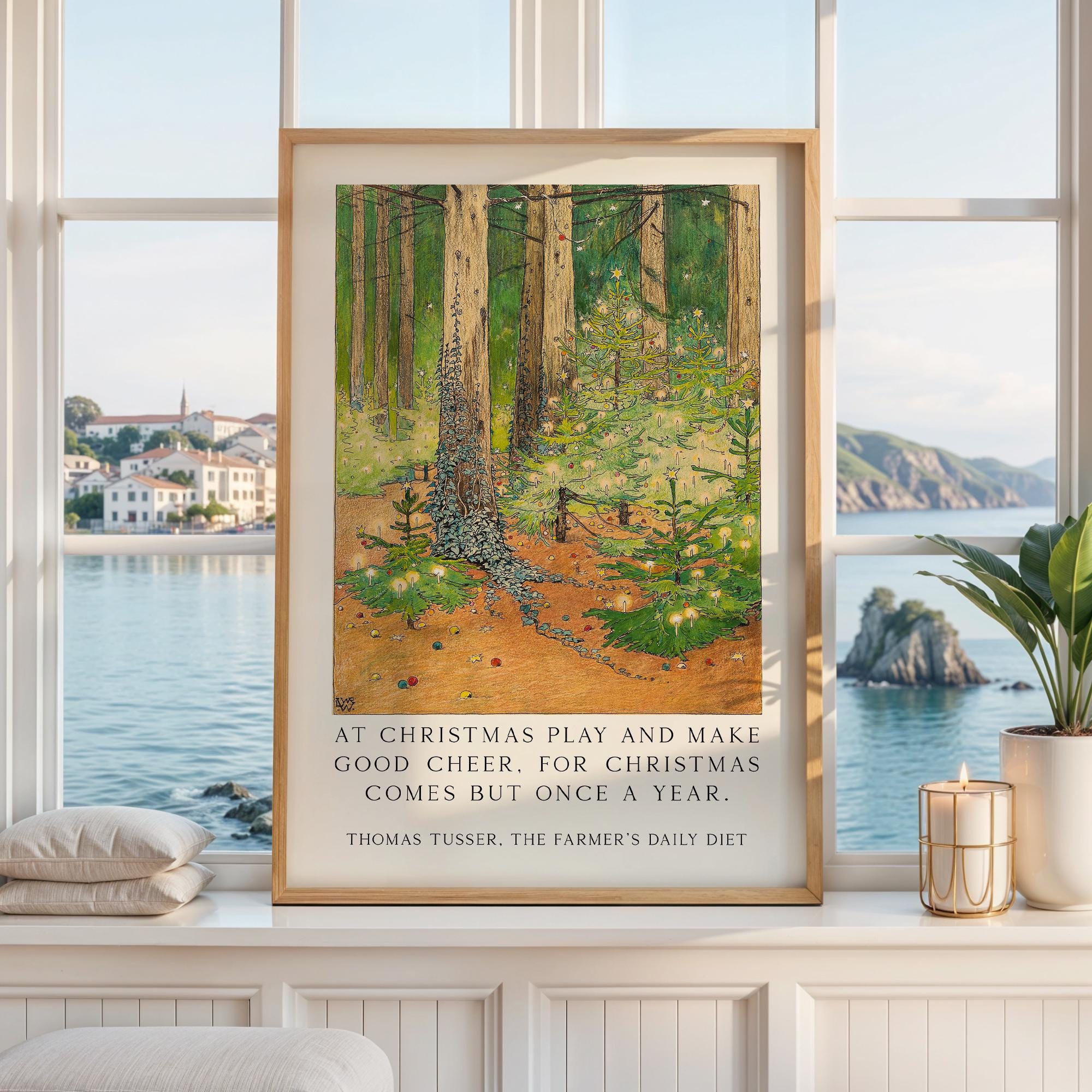 Vintage Art Print – “At Christmas Play and Make Good Cheer” – 1898 Wenckebach Forest Painting