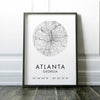 Atlanta, Georgia City Street Map, with GPS Art Print,  Office - Home Decor - Restaurant - Apartment - Condo - Typography