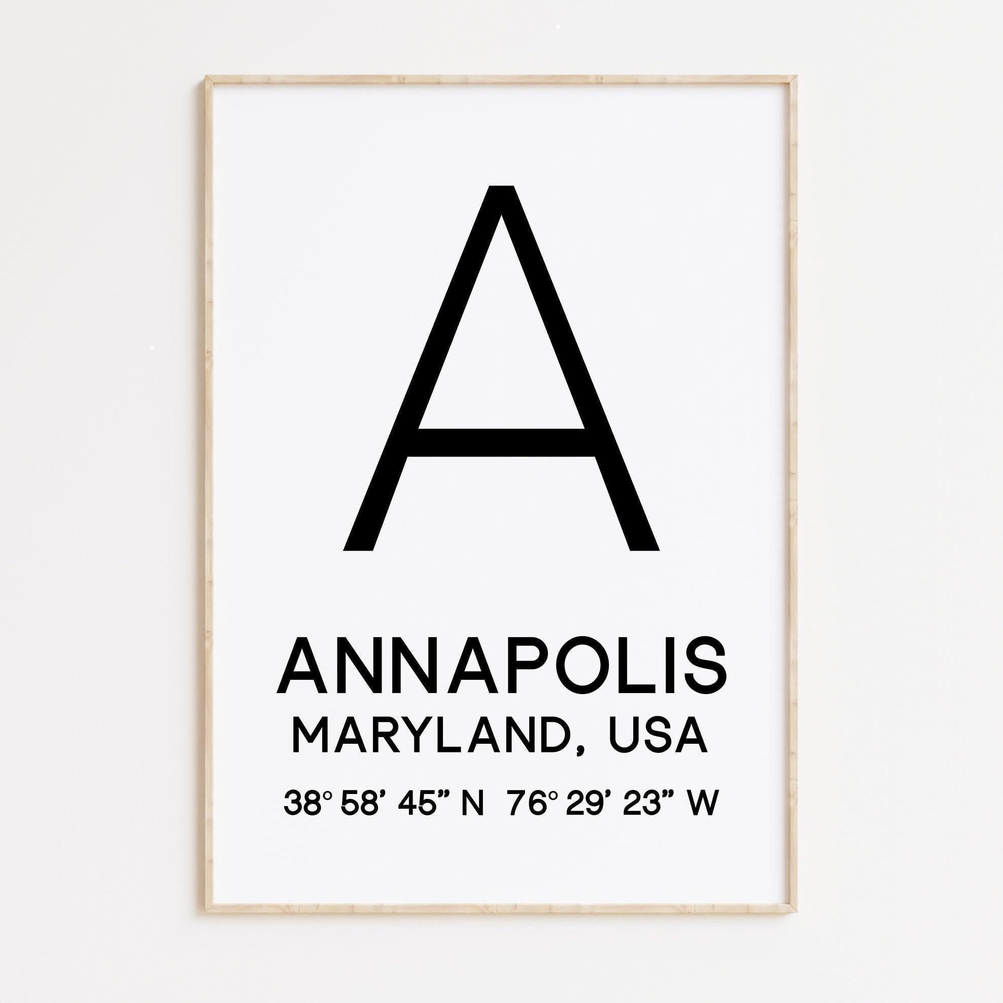 Annapolis, Maryland with GPS Coordinates Minimalist Art Print