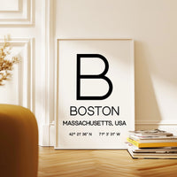 Boston Massachusetts Typography Print, Coordinates Wall Art, Modern Decor, Travel Gift