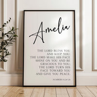 Numbers 6:24•26 The Lord bless you and keep you... the Lord turn his face toward you and give you peace. Personalized Typography Art Print