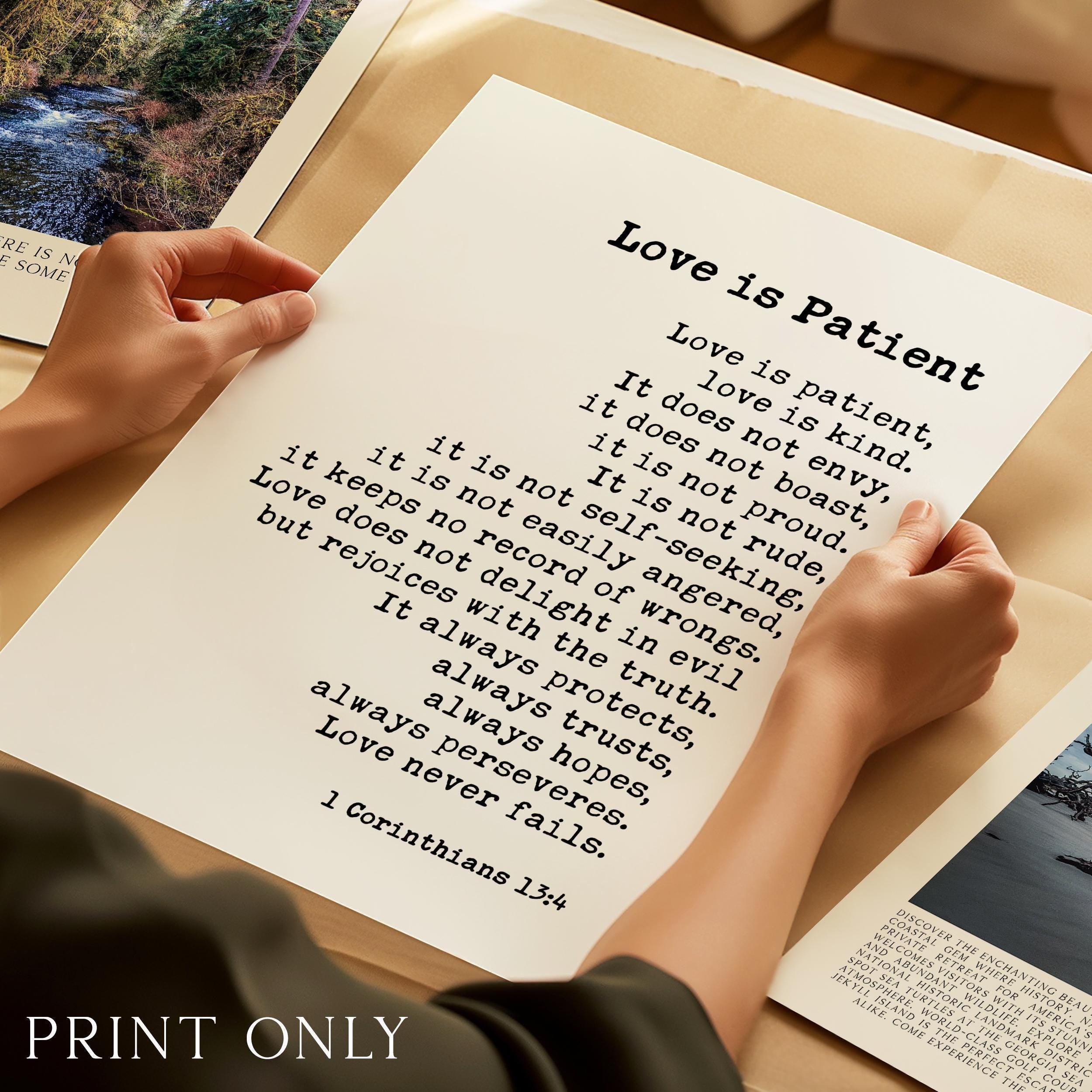 Love is Patient, is Kind,  1 Corinthians 13:4-8 Art Print, Wedding Gift