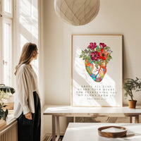 Proverbs 4:23,  Above all else, guard your heart, for everything you do flows from it. Typography Art Print with Heart Flowers
