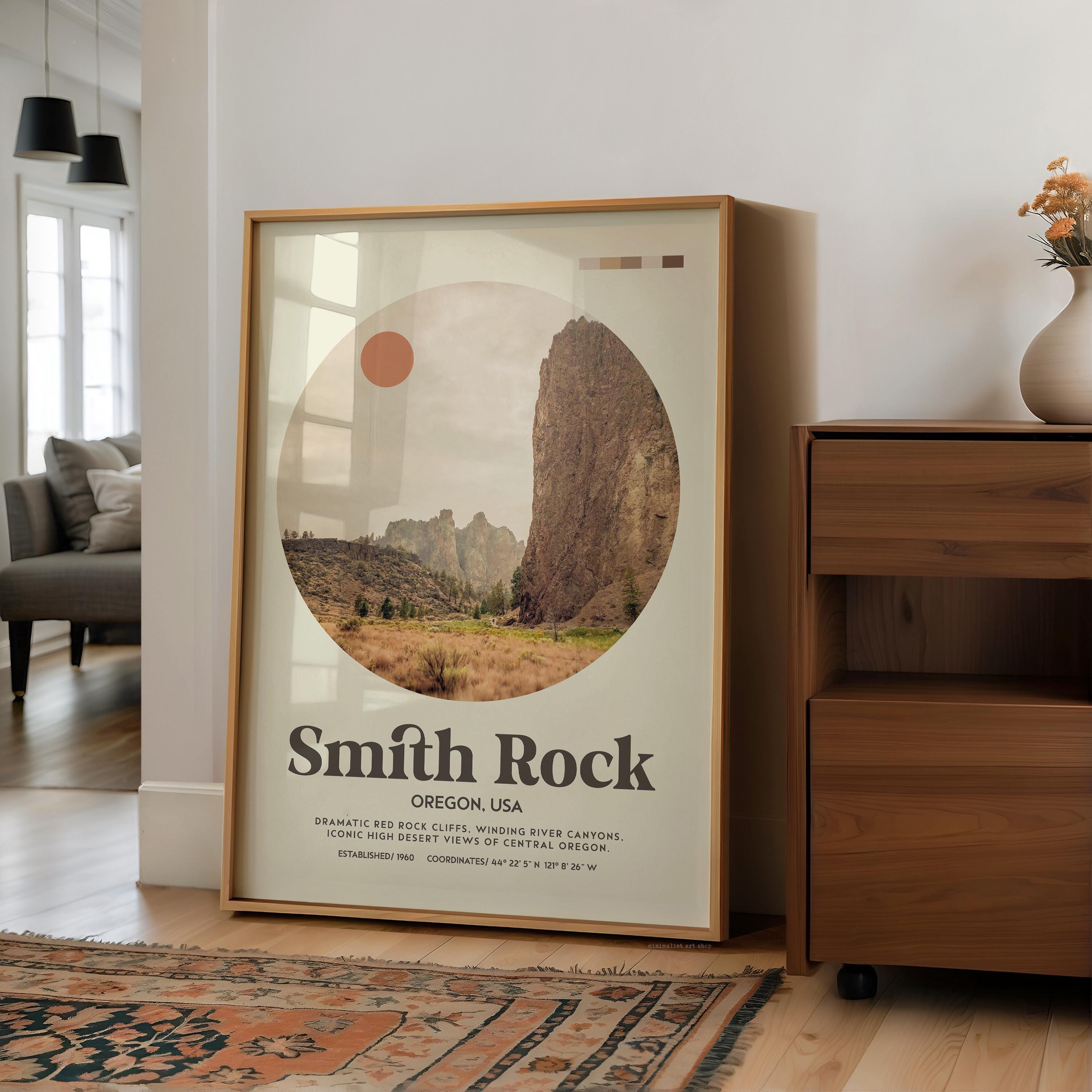 Smith Rock Oregon Print,  Mid-Century Travel Poster - Wall Art - Nature Decor
