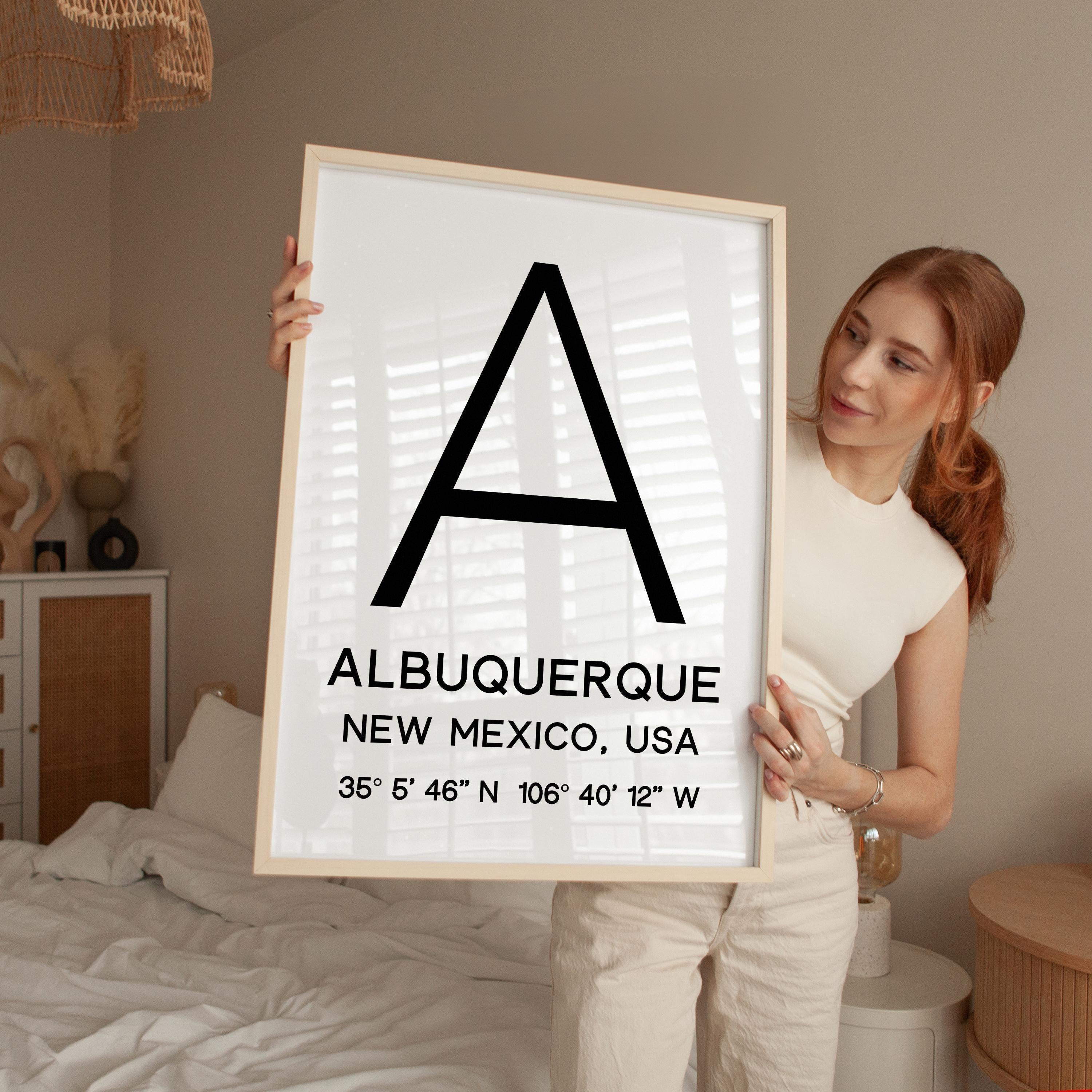 Albuquerque New Mexico Wall Art, GPS Coordinates Print, City Typography, Travel Decor