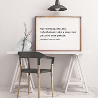 Our morning desires, intertwined like a deep red, painted rose petals. ,  Haiku Poem - Typography Art Print - Love - Anniversary