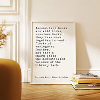 Virginia Woolf Quote Print, Second Hand Books Wall Art, Literary Typography, Book Lover Gift