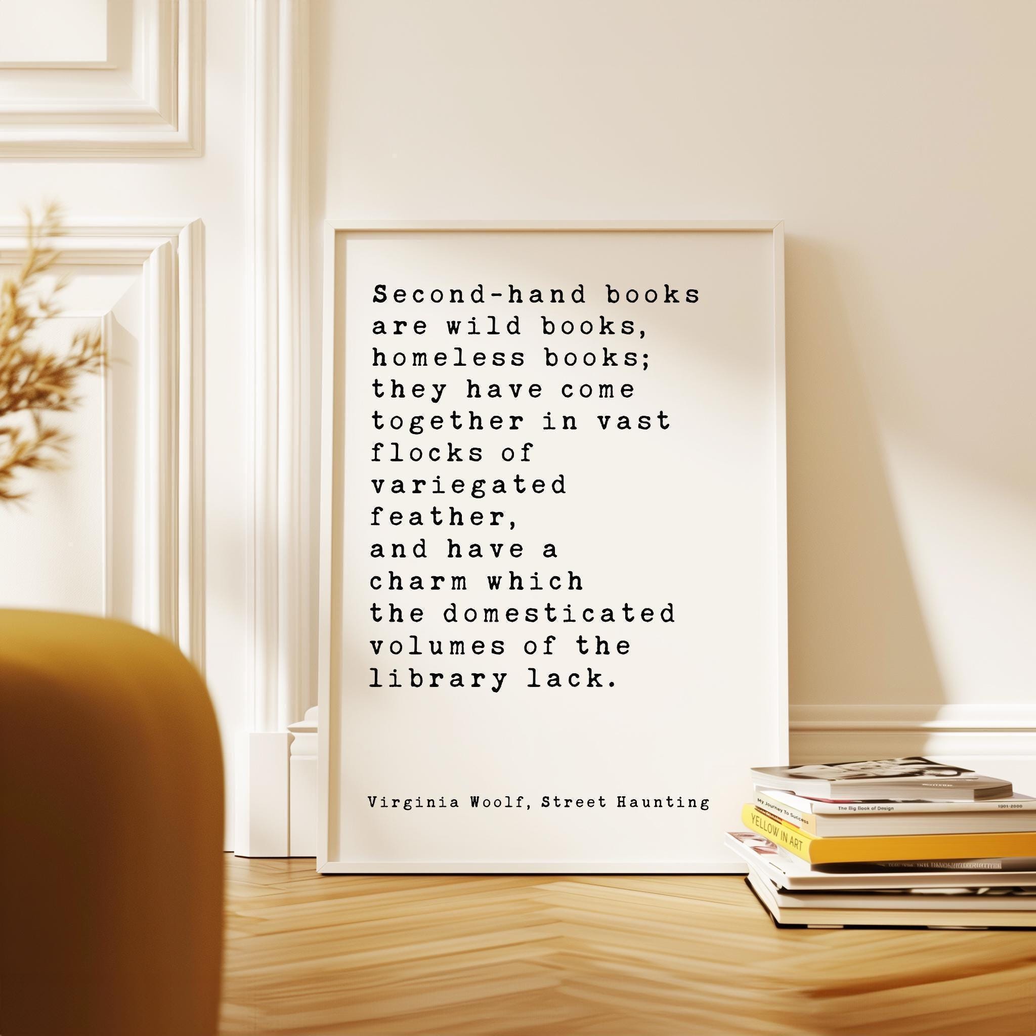 Virginia Woolf Quote Print, Second Hand Books Wall Art, Literary Typography, Book Lover Gift