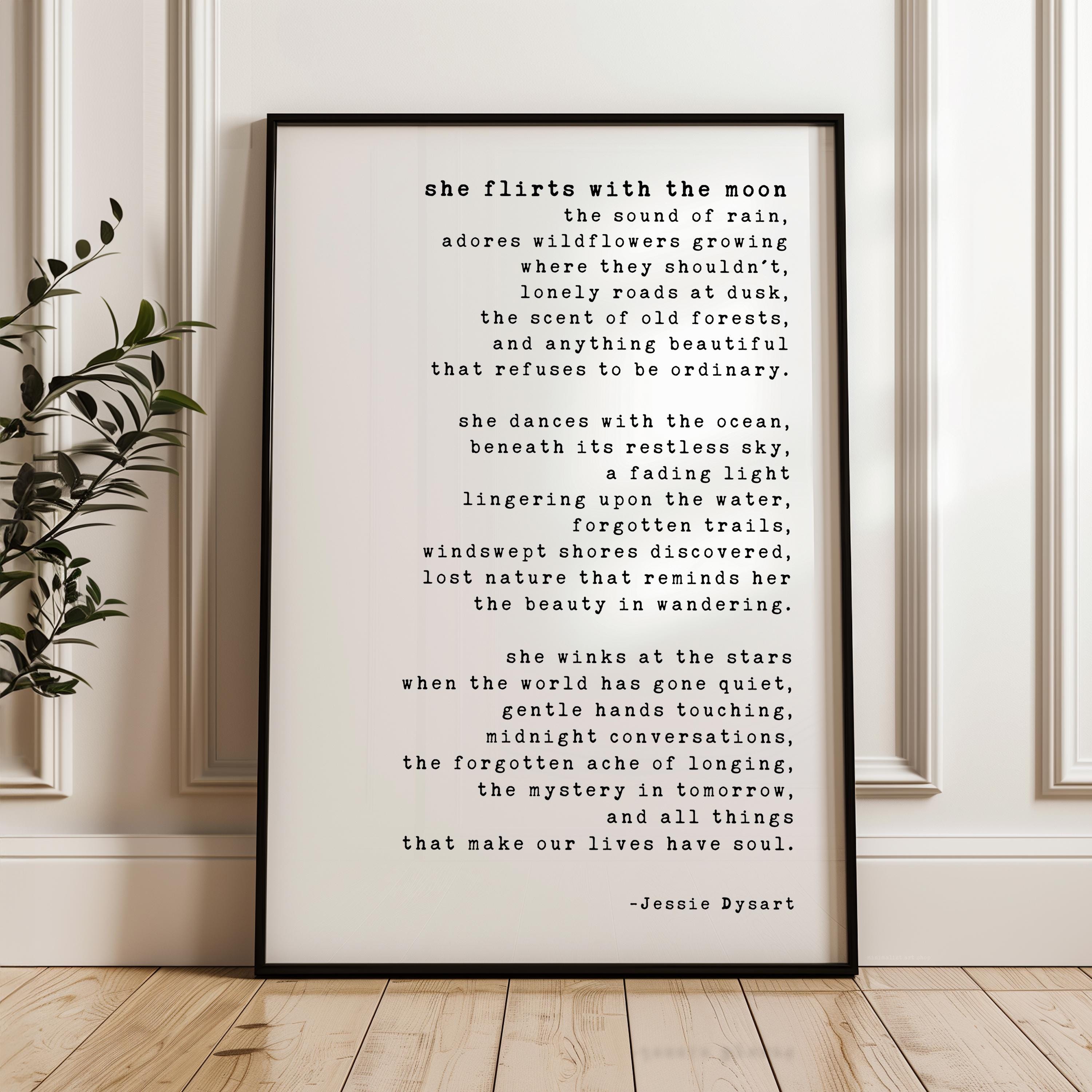 She Flirts With the Moon Literary Print, Poetry Art, Jessie Dysart Poem, Nature Lover Gift