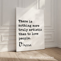a quote by Vincent Van Gogh on a canvas, placed on a wooden floor against a white wall.
