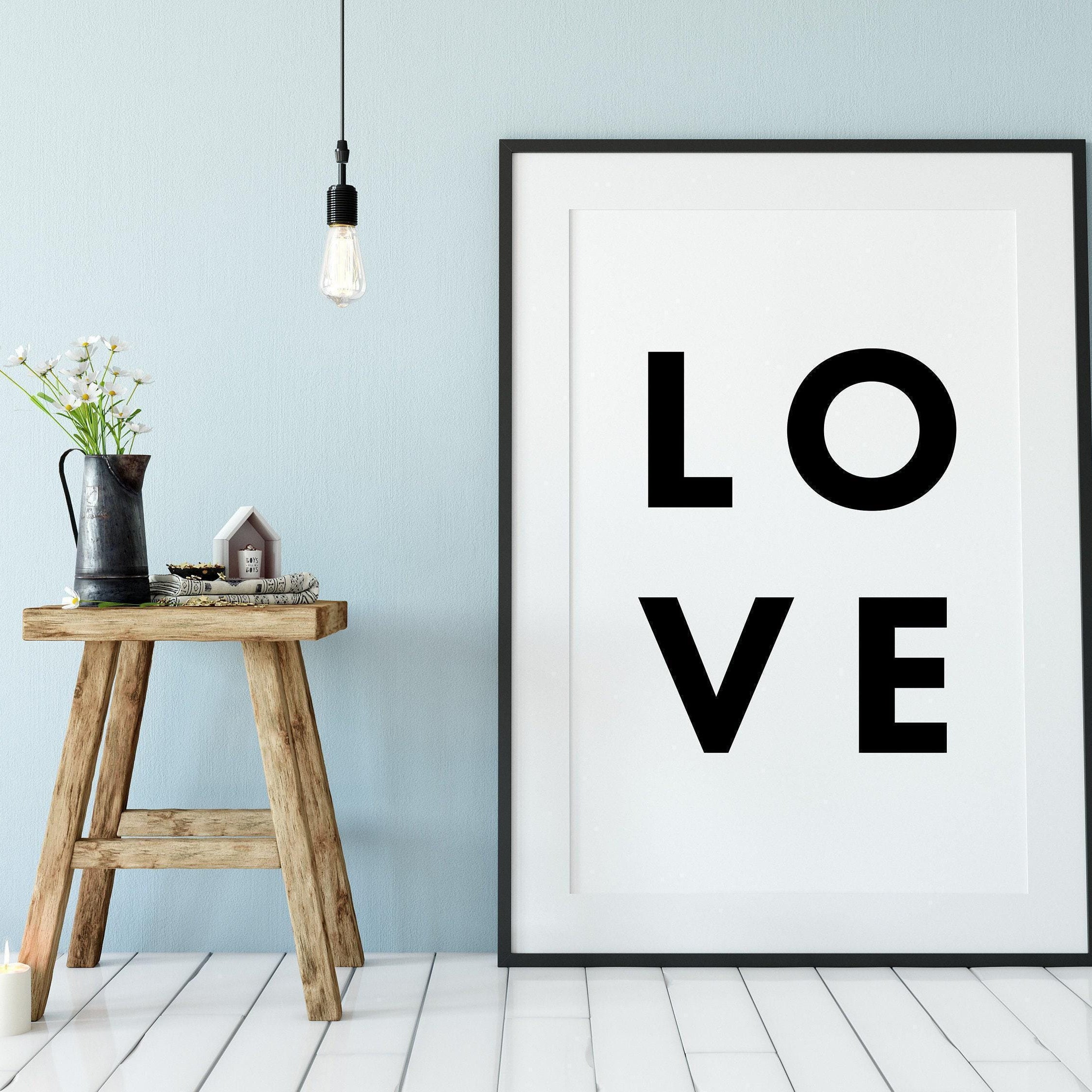 LOVE Typography Print - Home Wall Decor - Minimalist Decor - Wedding Gift - Anniversary Gift - Black and White Print